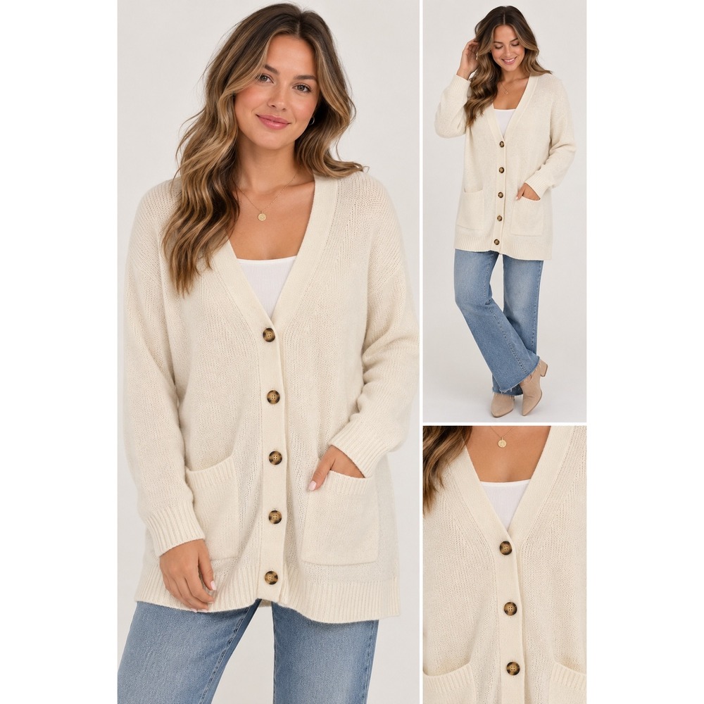Quince Oversized Boyfriend Cardigan Sweater Cream Merino Wool Alpaca Women Small